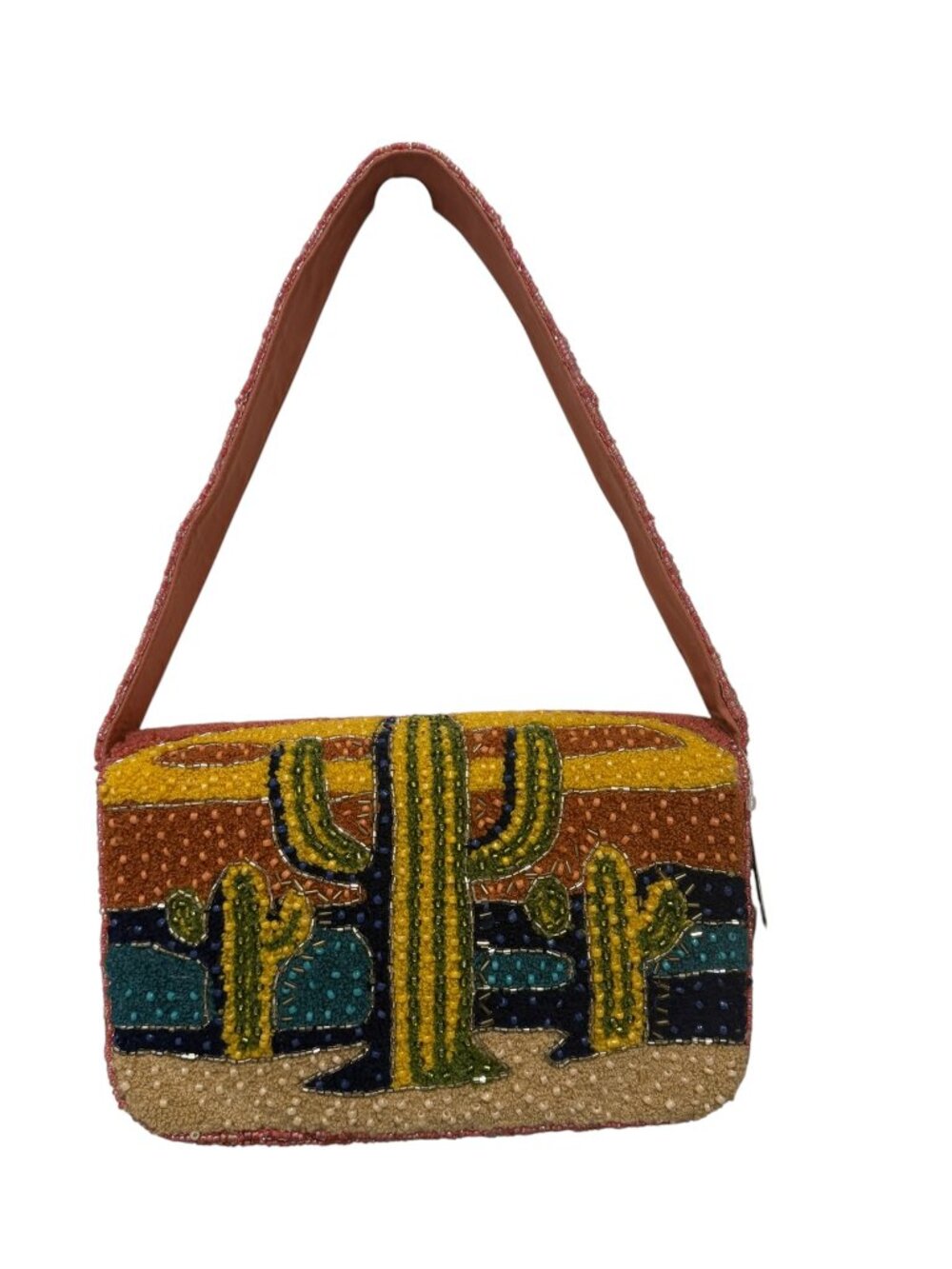 Handmade in India Beaded Bag Southwest Cactus Desert Scene NWT